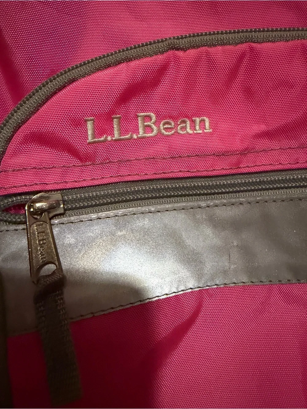 L.L.Bean Pink Backpack Gray Trim Monogram AGA School Book Bag Daypack